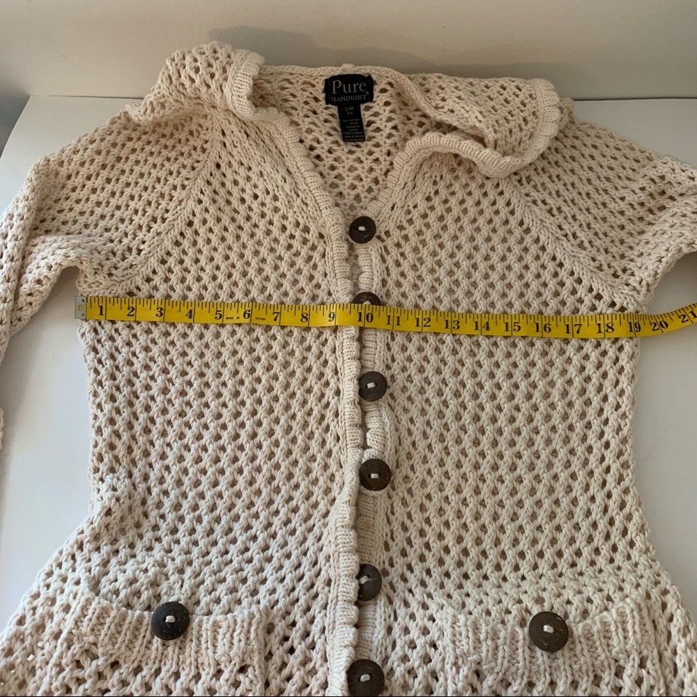 Pure Handknit Peace Hoodie Cotton Sweater, Cream, S/M - Picture 11 of 15
